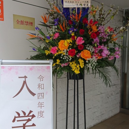 西天満の医療専門学校の入学式のお祝いのスタンド花